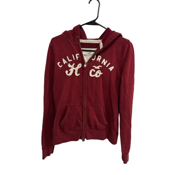 Hollister Full Zip Long Sleeve Hoodie Jacket Maroon Sz Large Cotton Poly Relaxed - Picture 1 of 9